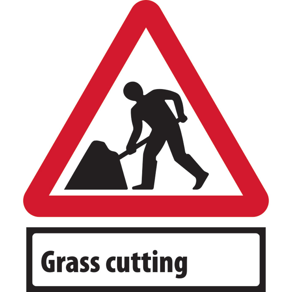 Road works & Grass Cutting Supp plate - Classic Roll up traffic sign (600mm Tri) 
