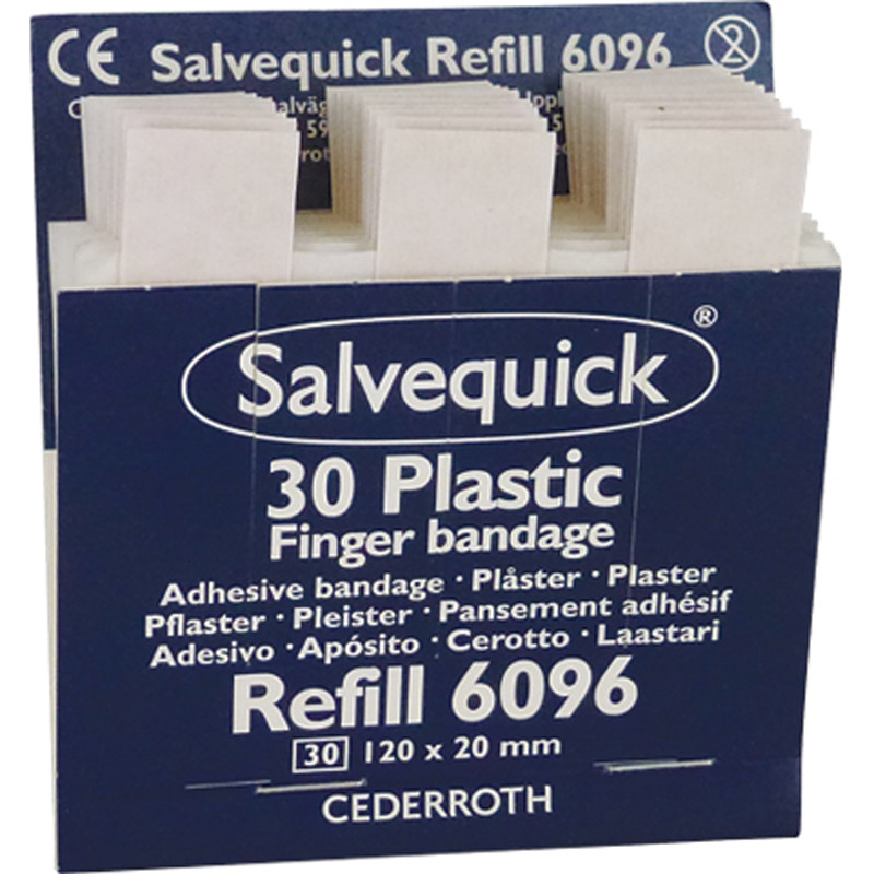 Salvequick Non-Sterile Plastic Finger Plaster, 6x Refill (180 Plasters)