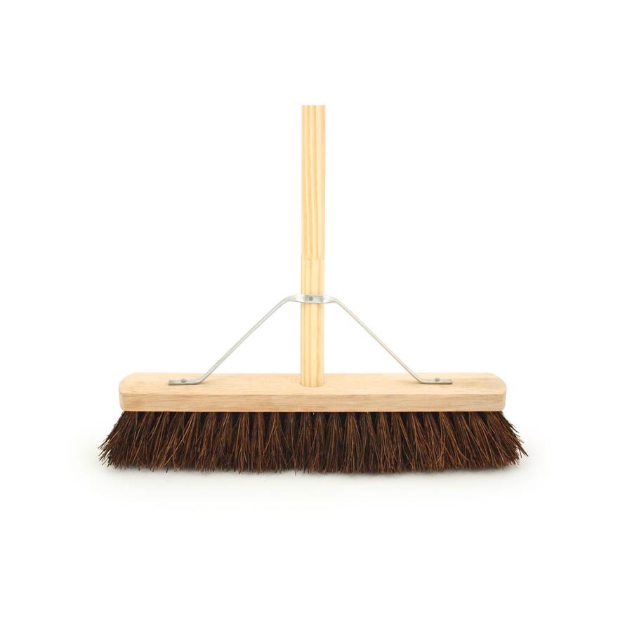 18" Stiff Bassine Broom c/w 48" Wooden Handle & Metal Support Stay 