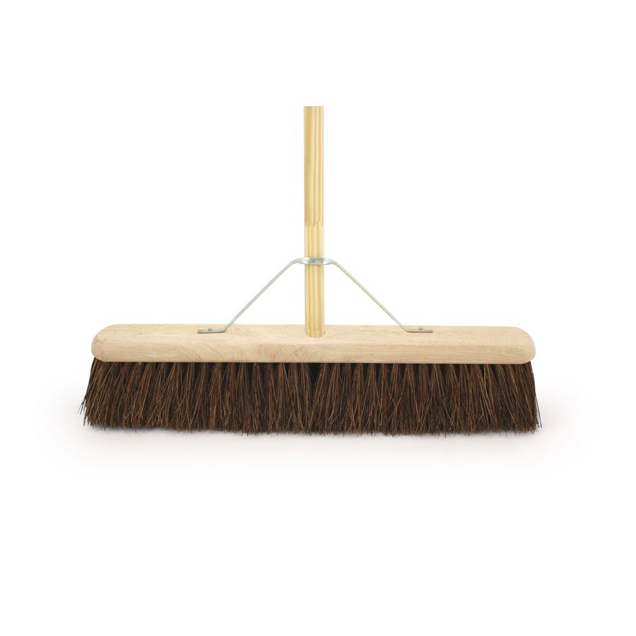 24" Stiff Bassine Broom c/w 48" Wooden Handle & Metal Support Stay