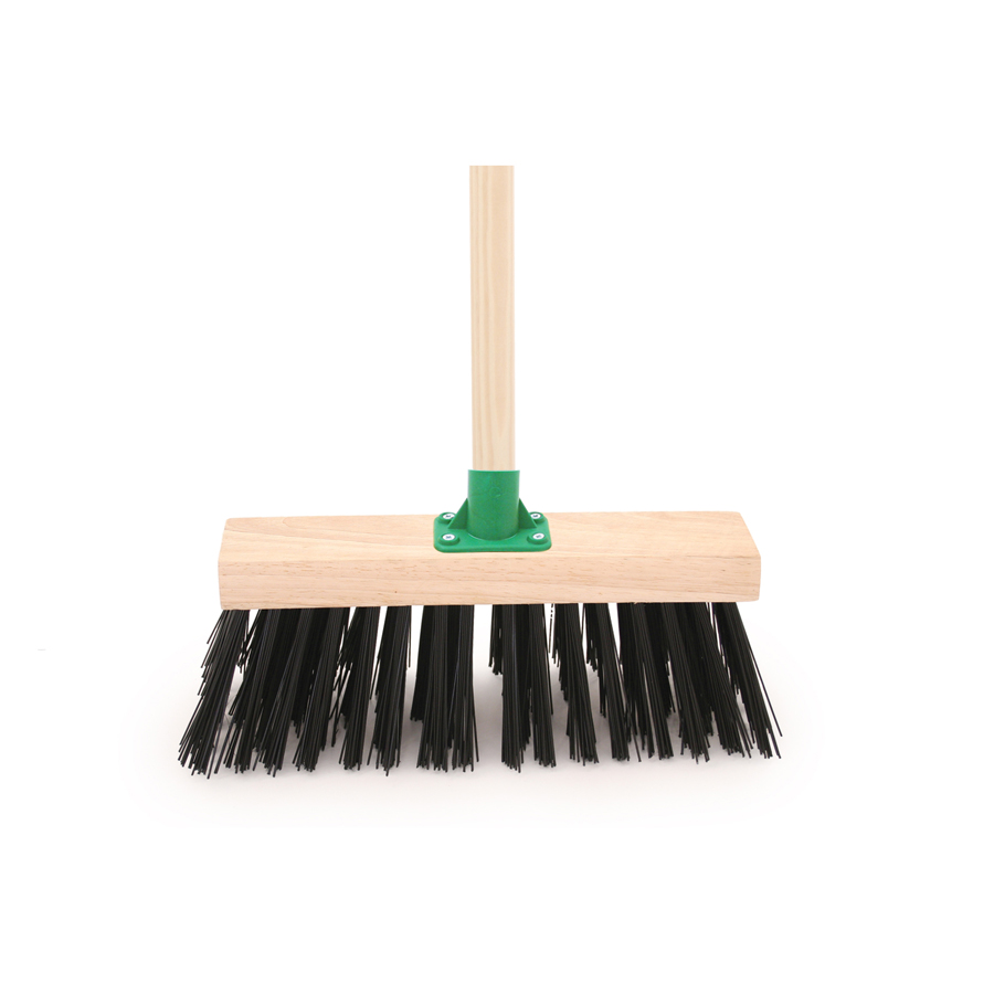 13" Stiff Black Pvc Broom Head c/w Bracket & 54" Wooden Handle