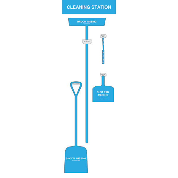 Blue Shadow Board Non Stocked (Dustpan, brush, broom and shovel)