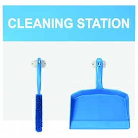 Blue Cleaning Station Shadow Board Stocked (Dustpan and Brush)