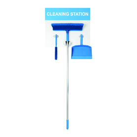Blue Cleaning Station Shadow Board Stocked (Dustpan, brush and broom)