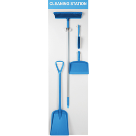 Blue Shadow Board Stocked (Dustpan, brush, broom and shovel)
