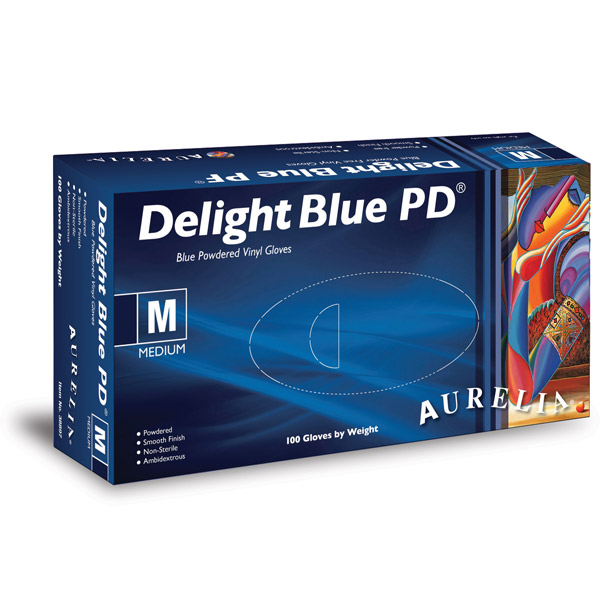 Delight PF Vinyl Disposable Gloves Powder Free Blue