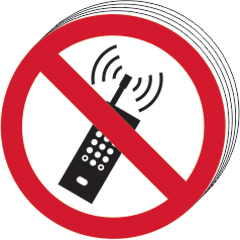 No mobile phones symbol - SAV (100mm dia.) (Pack of 10)