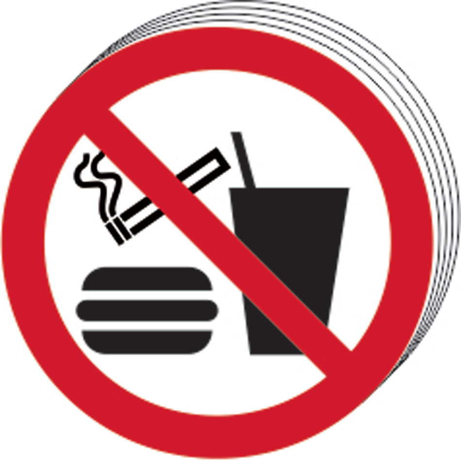 No eating No dinking No smoking symbol - SAV (50mm dia.) (Pack of 10)