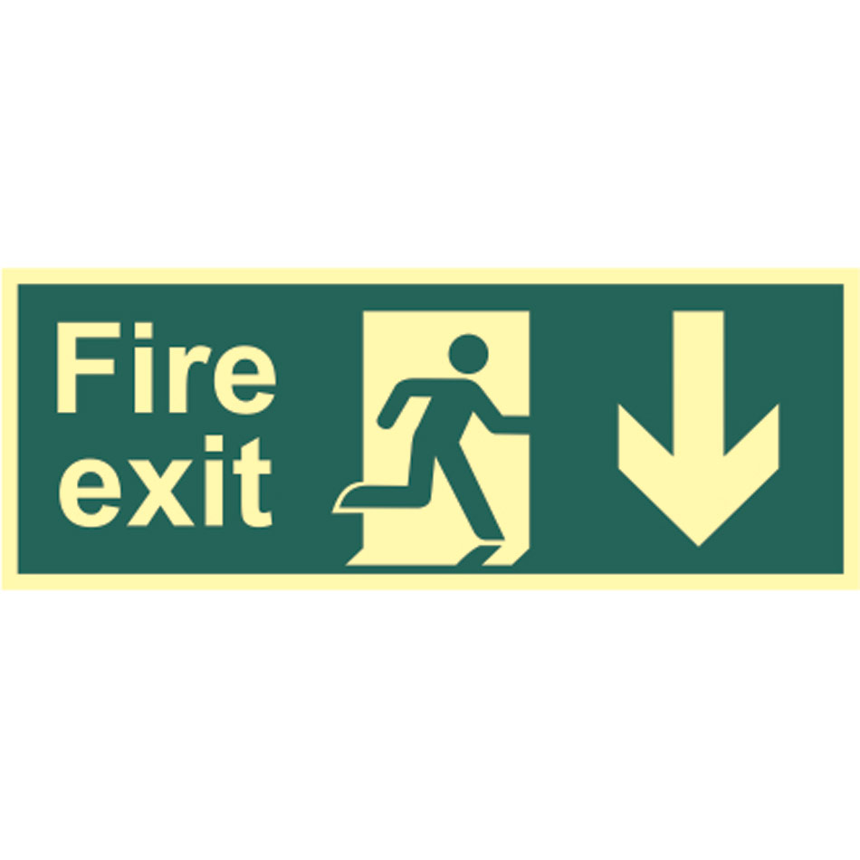 Fire exit (Man arrow down) - Photolum. (400 x 150mm)