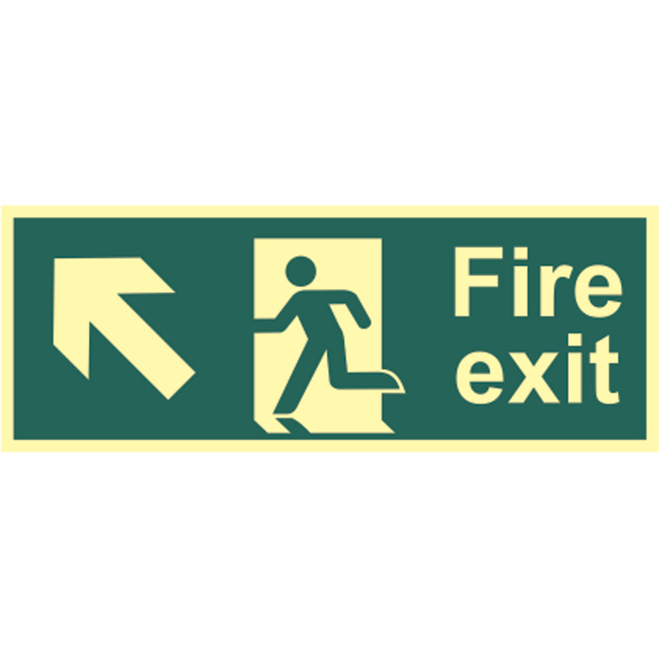 Fire exit (Man arrow up/left) - Photolum. (400 x 150mm)