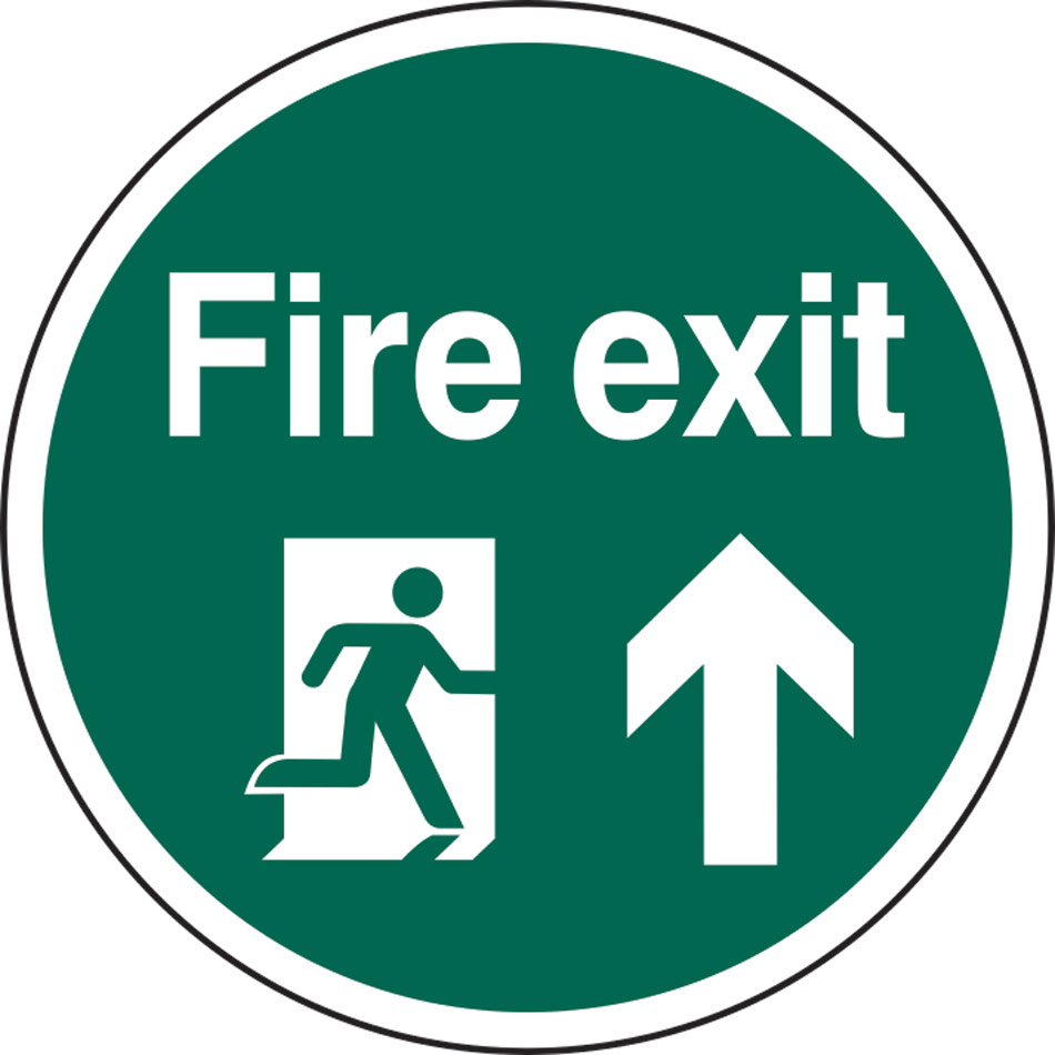 400mm dia. Fire Exit Man Arrow Up Floor Graphic