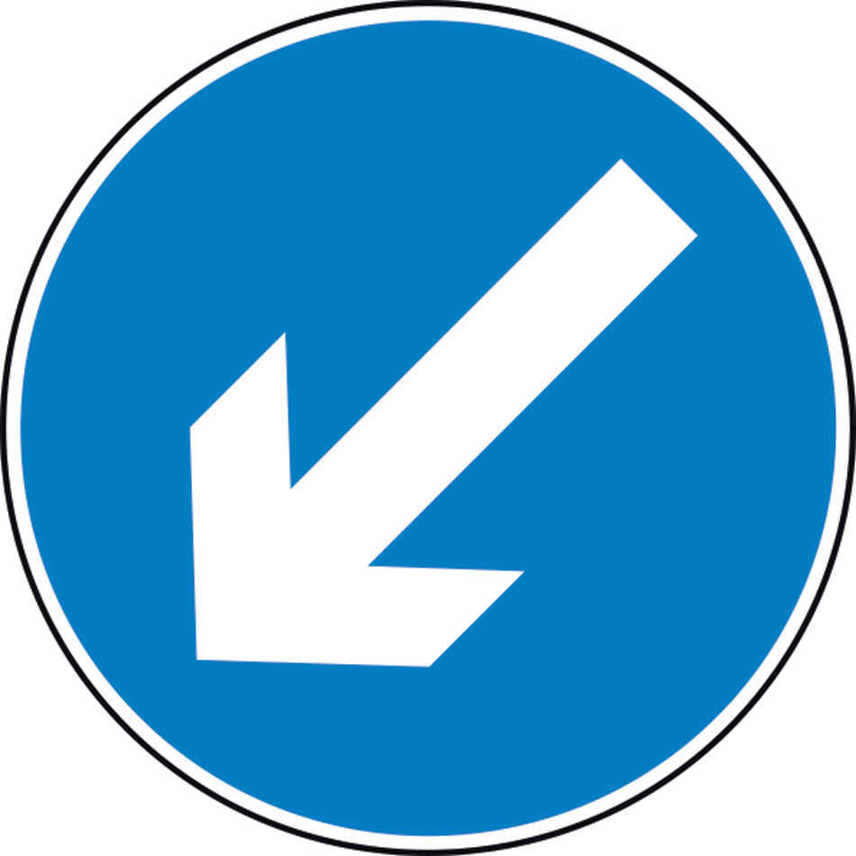 600mm dia. Dibond 'Down/Left Arrow' Road Sign (with channel)
