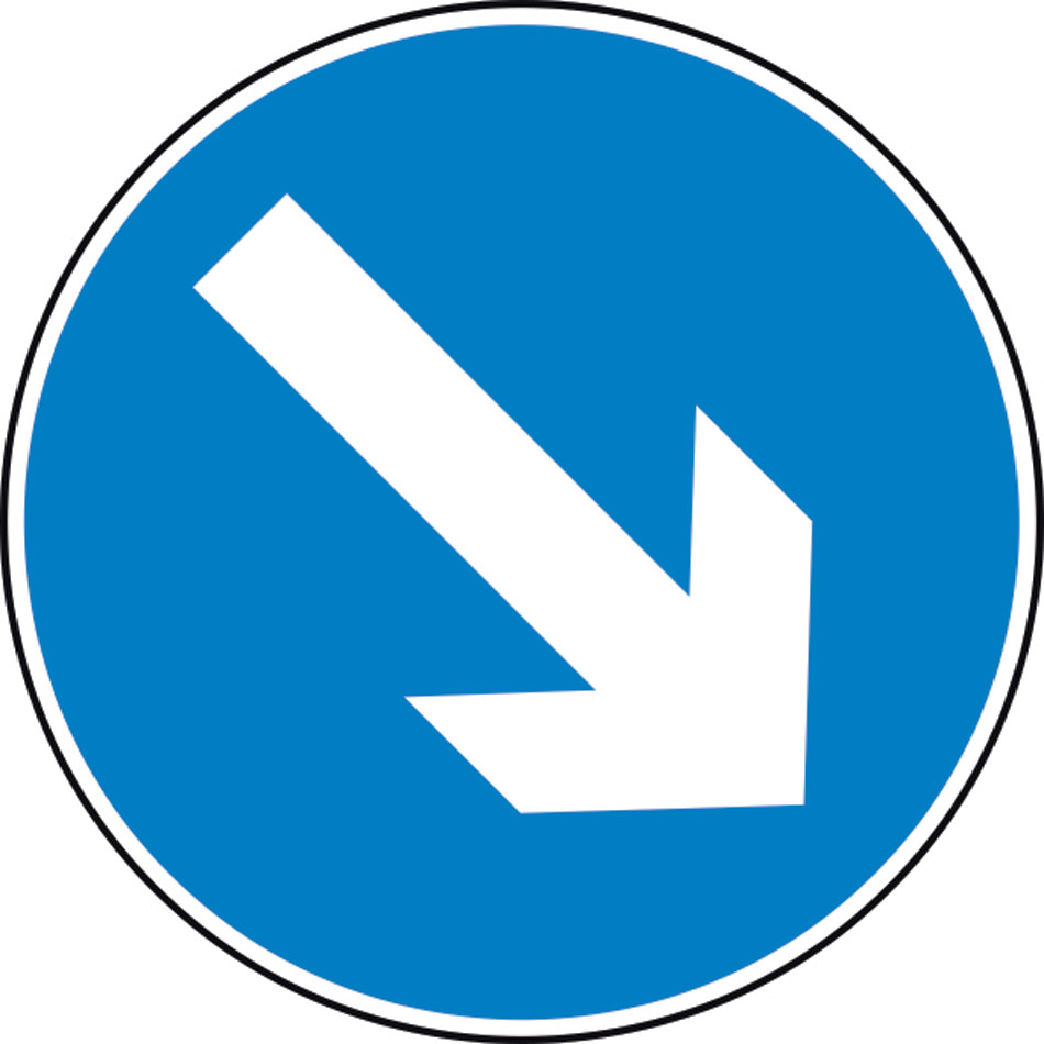 600mm dia. Dibond 'Down/Right Arrow' Road Sign (with channel)