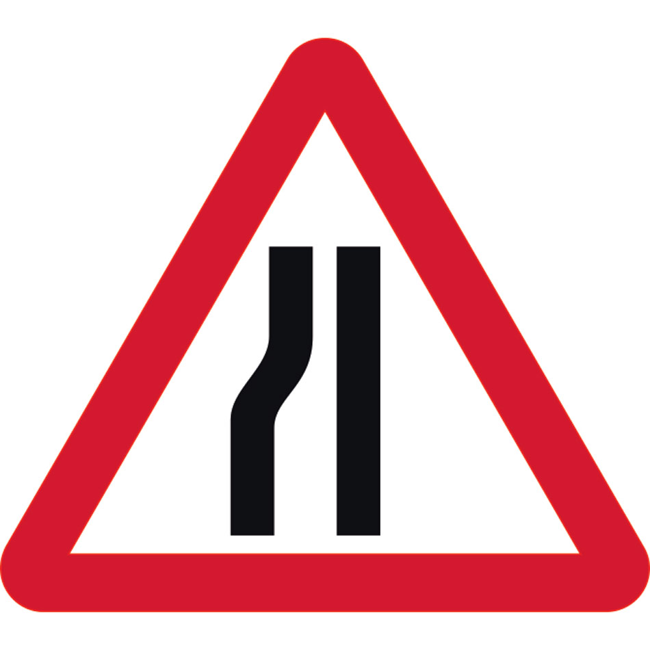 600mm tri. Dibond 'Road Narrows Left' Road Sign (with channel)