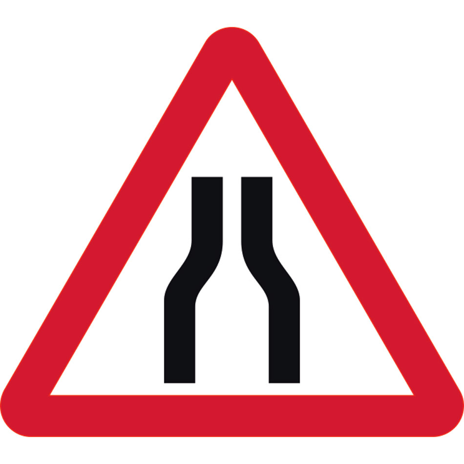 600mm tri. Dibond 'Road Narrows Both Lanes' Road Sign (with channel)
