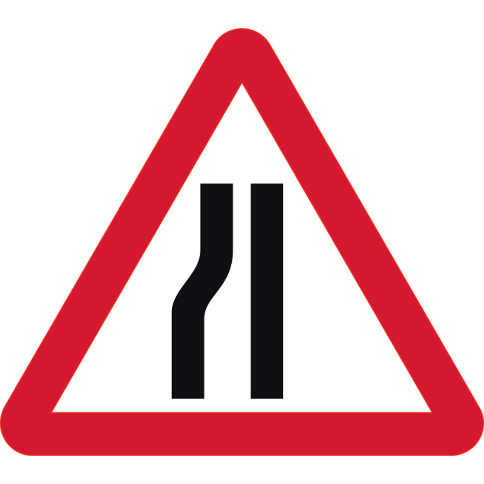 750mm tri. Temporary Sign & Frame - Road Narrows Left