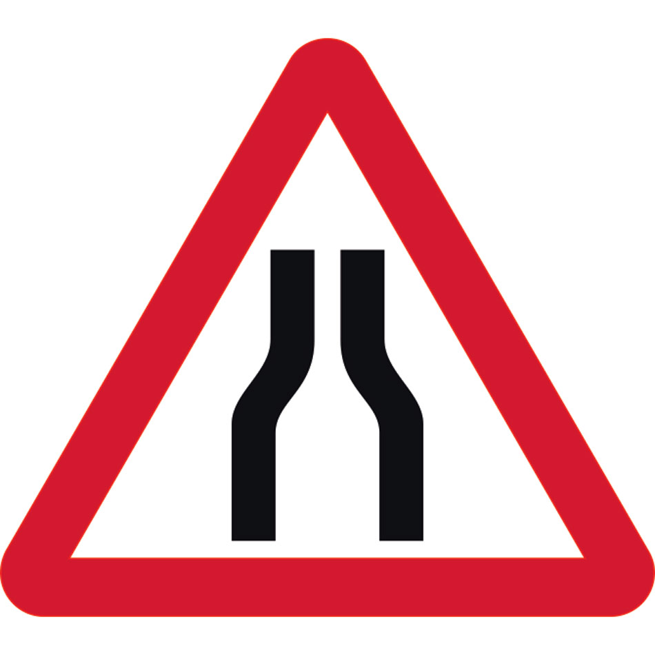 600mm tri. Temporary Sign & Frame - Road Narrows Both Lanes