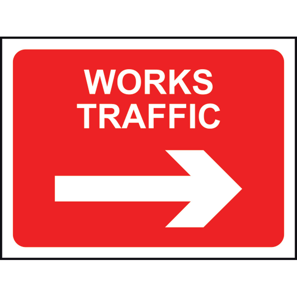 600 x 450mm  Temporary Sign & Frame - Works traffic (arrow right)