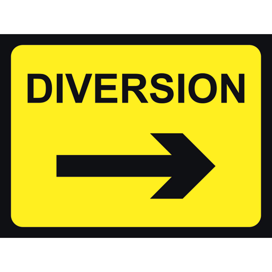 1050 x 750mm  Temporary Sign & Frame - Diversion (arrow right)