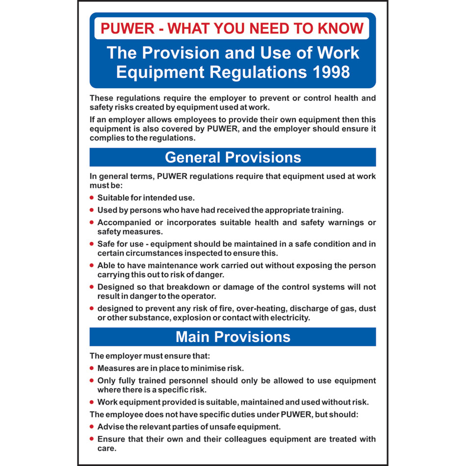 Safety Poster: PUWER - RPVC (400 x 600mm)