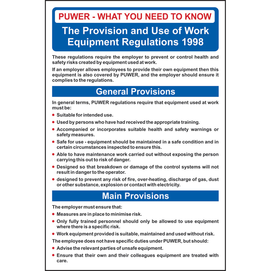 Safety Poster: PUWER - RPVC (400 x 600mm)