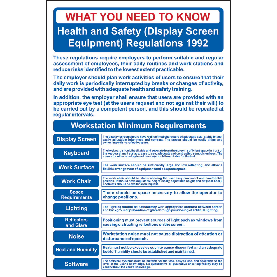 Safety Poster: DSE Regulations - RPVC (400 x 600mm)