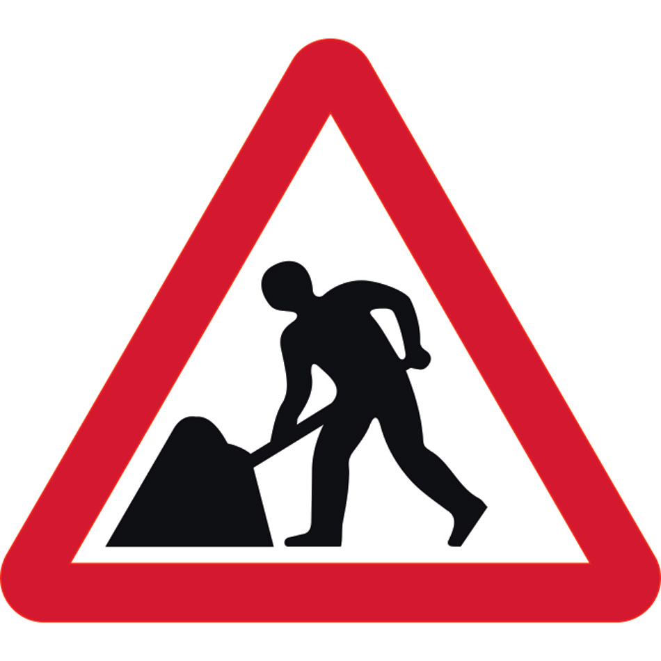 Road works - Classic Roll up traffic sign (750mm Tri)