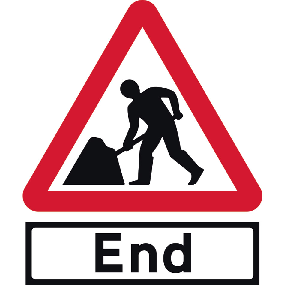 Road works & End Supp plate - Classic Roll up traffic sign (600mm Tri)