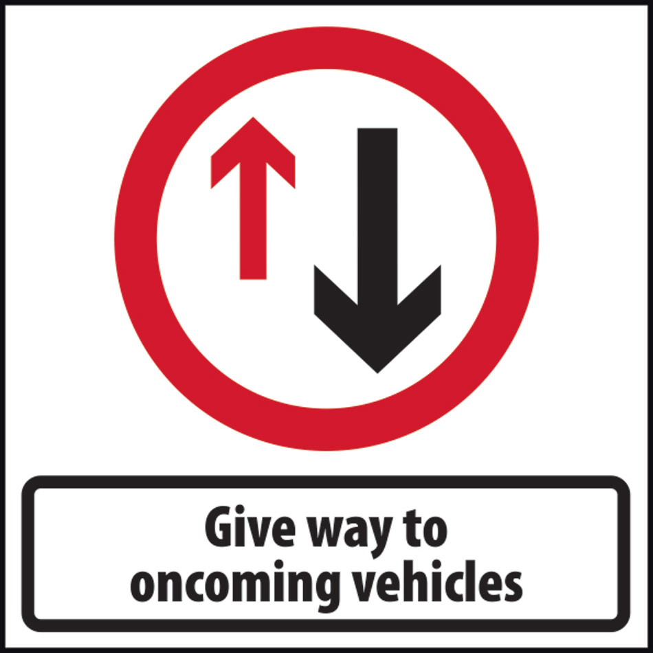 600 x 600mm Temporary Sign & Frame - Give way to on coming vehicles