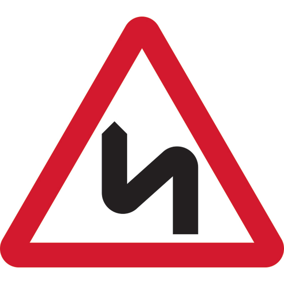 600mm tri. Dibond 'Double bend ahead' Road Sign (with channel)