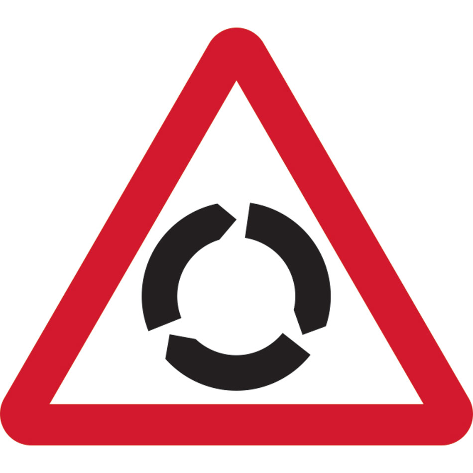 600mm tri. Dibond 'Roundabout ahead' Road Sign (with channel)