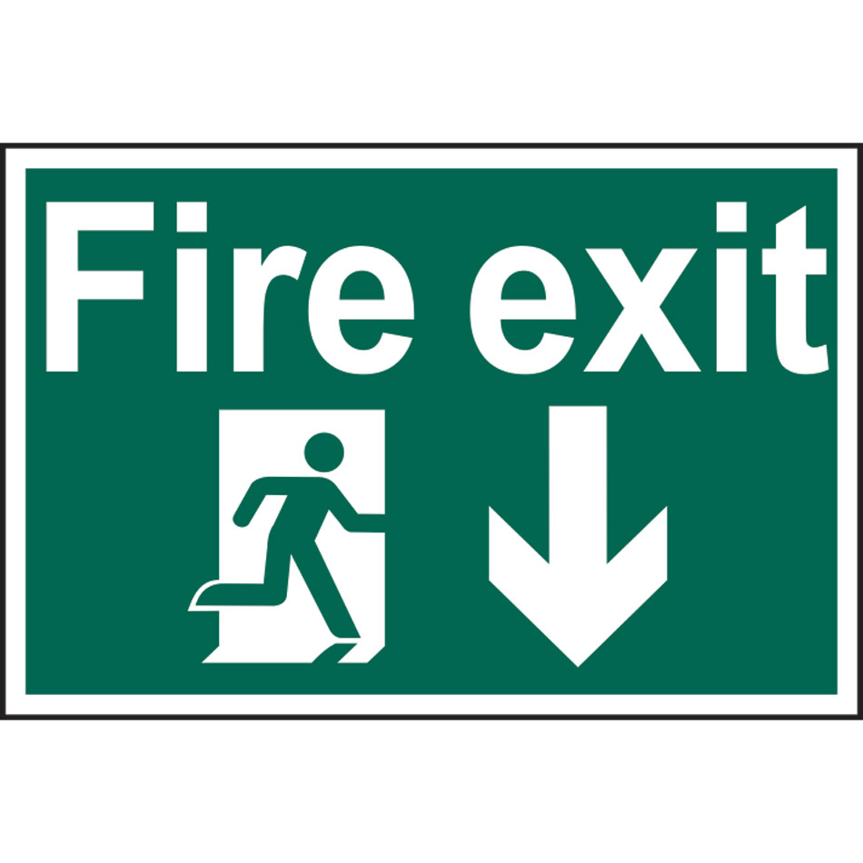Fire exit running man arrow down - PVC (300 x 200mm)
