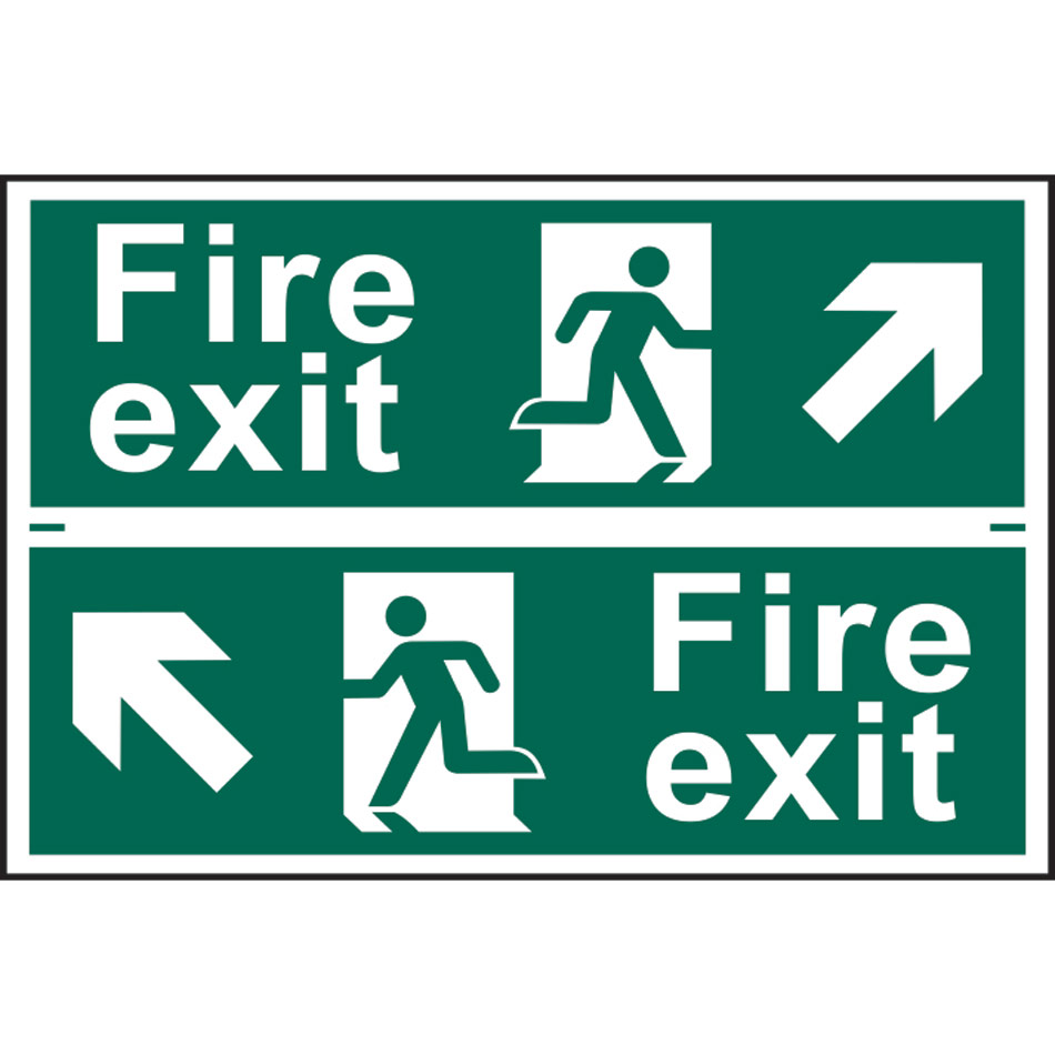 Fire exit man running arrow diagonally up left/right - PVC (300 x 200mm) 