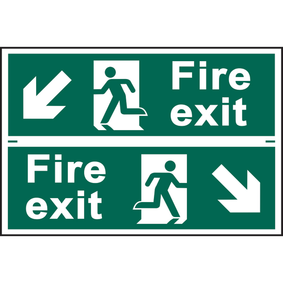 Fire exit man running arrow diagonally down left/right - PVC (300 x 200mm) 