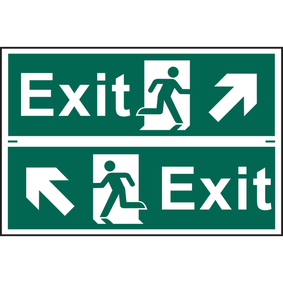 Exit man running arrow diagonally up left/right - PVC (300 x 200mm) 