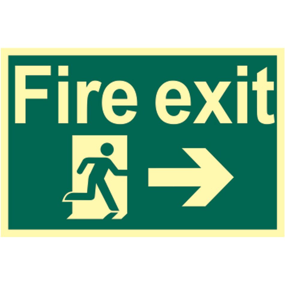 Fire exit running man arrow right - PHO (300 x 200mm)