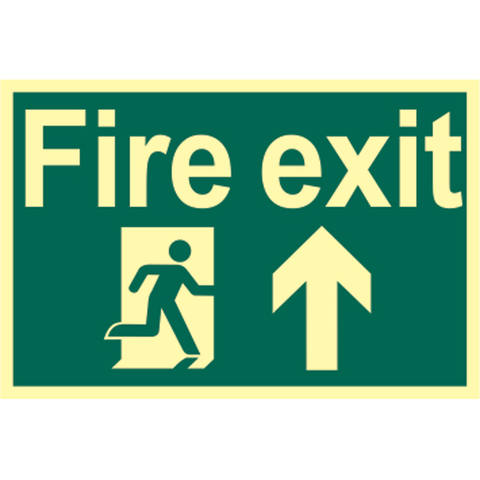 Fire exit running man arrow up - PHO (300 x 200mm)