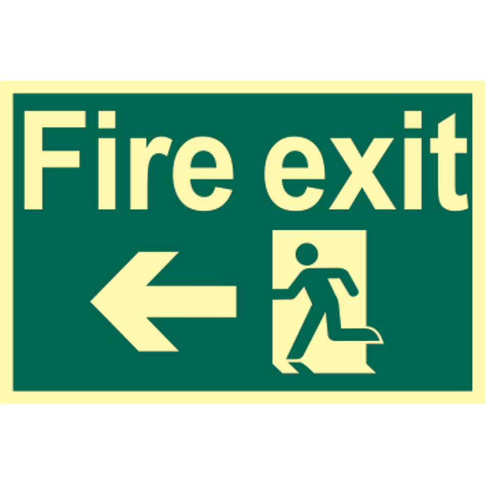 Fire exit running man arrow left - PHO (300 x 200mm)