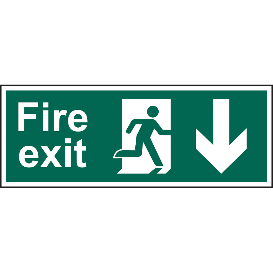 Fire exit running man arrow down - PVC (400 x 150mm)