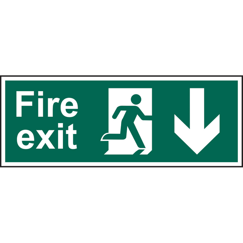 Fire exit running man arrow down - PVC (400 x 150mm)