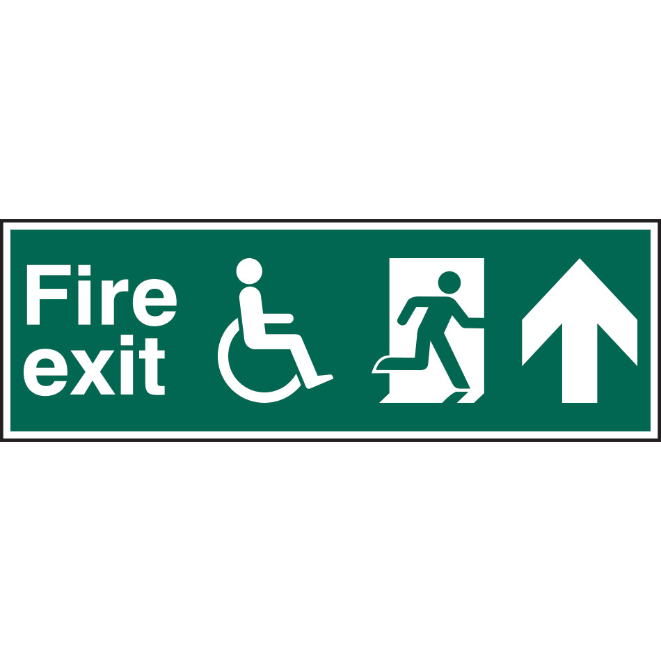 Disabled fire exit man running arrow up - PVC (450 x 150mm)