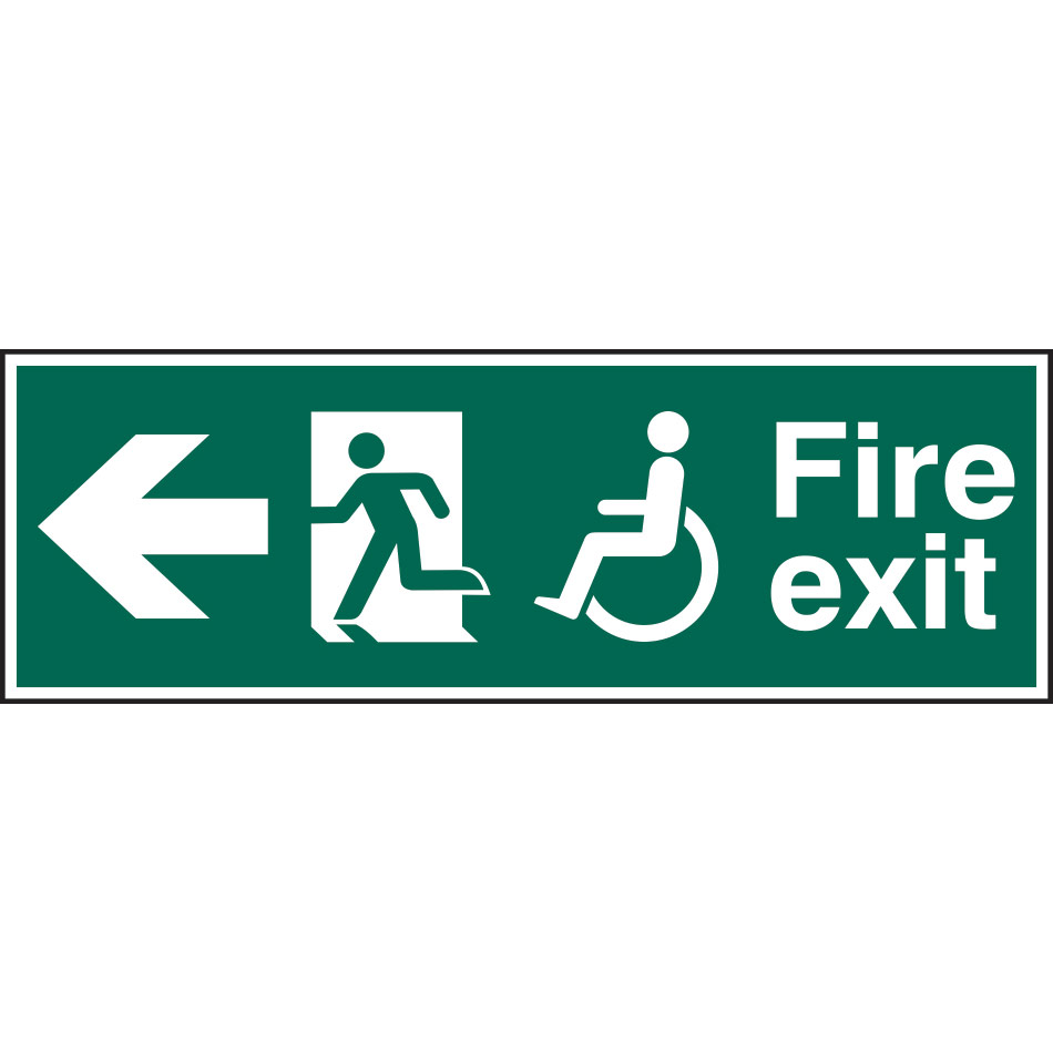 Disabled fire exit man running arrow left - PVC (450 x 150mm)
