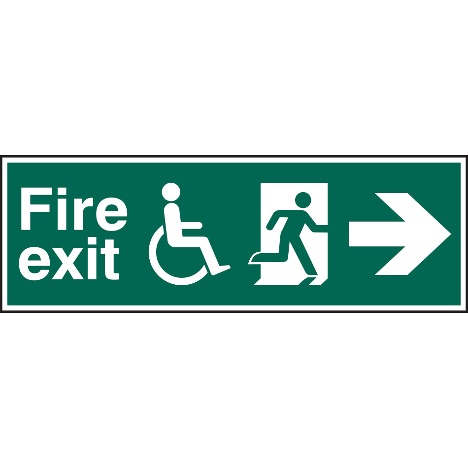 Disabled fire exit man running arrow right - PVC (450 x 150mm)