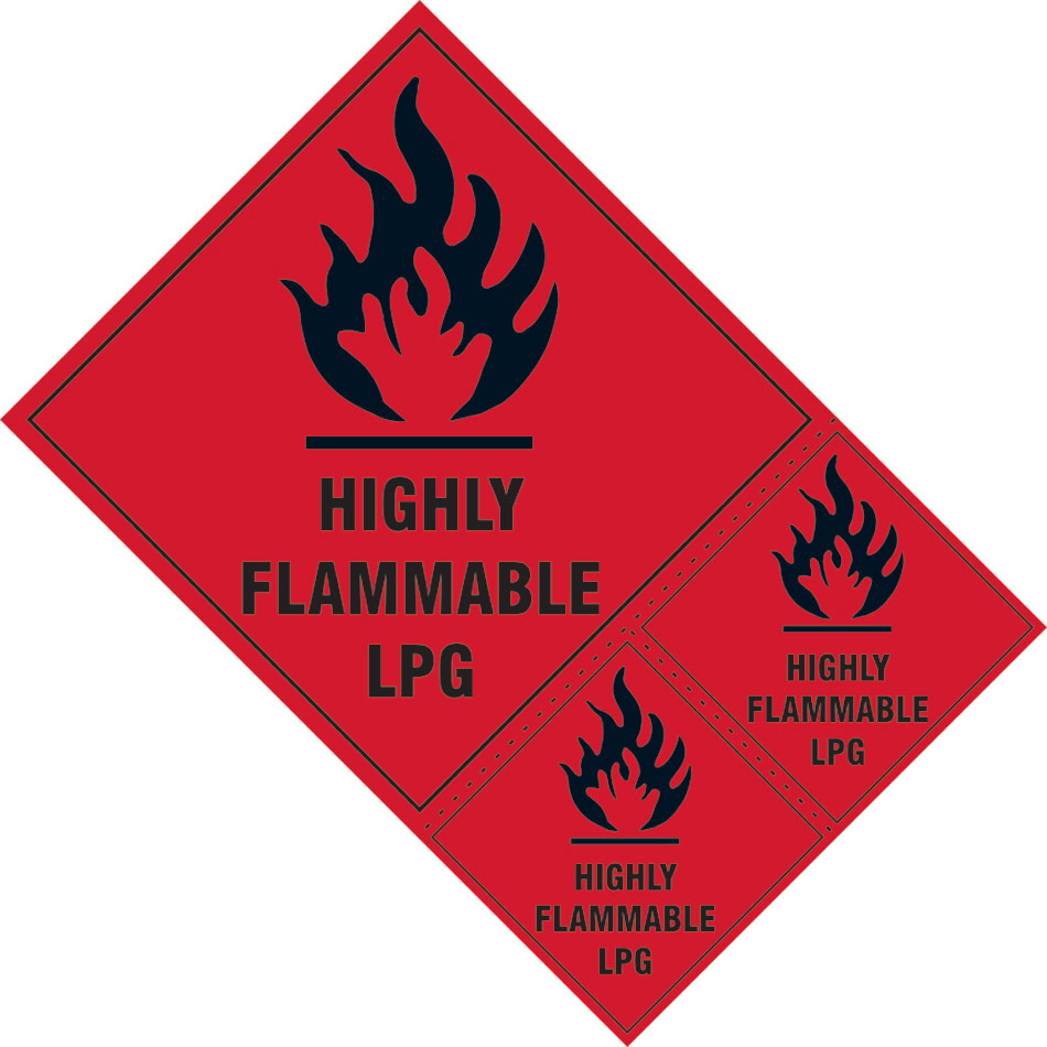 Highly Flammable LPG labels - SAV (200 x 300mm) (Pack of 3)