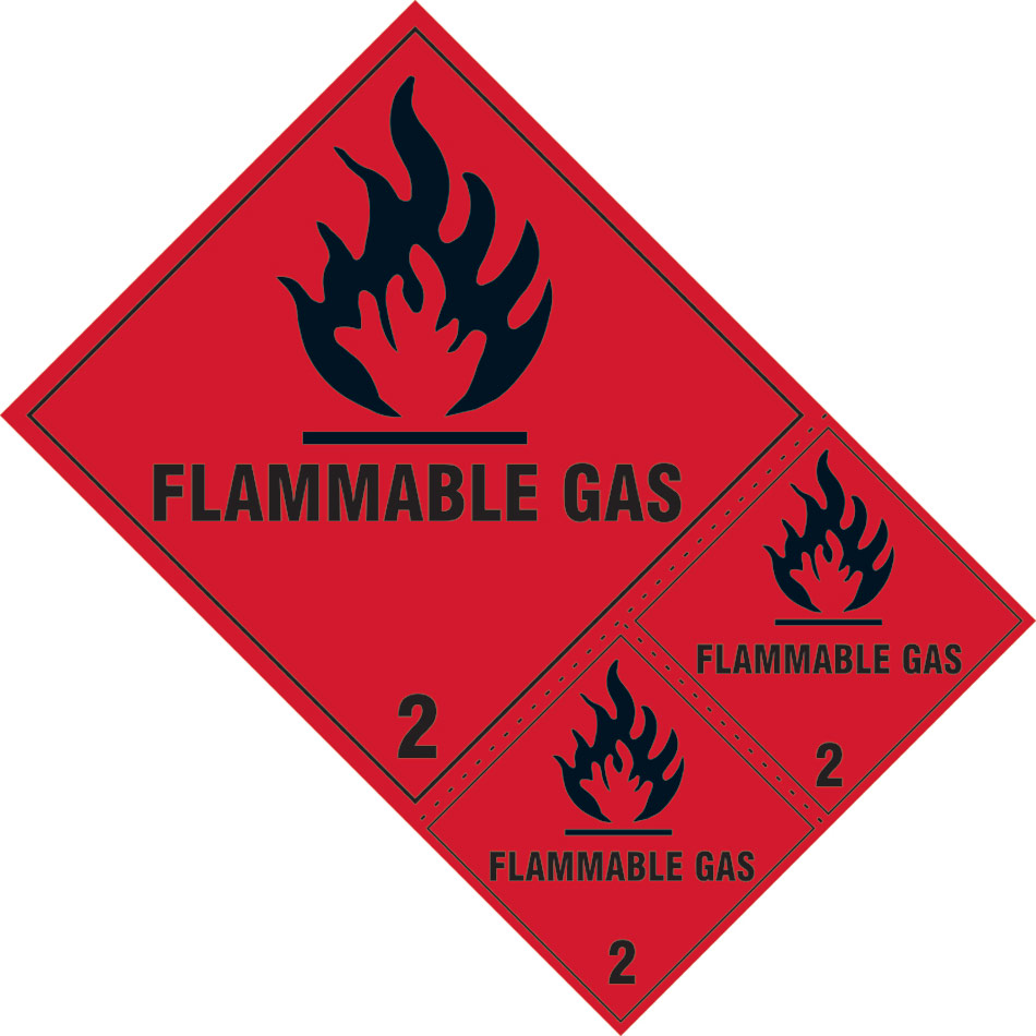 Flammable gas Class 2 labels - SAV (200 x 300mm) (Pack of 3)