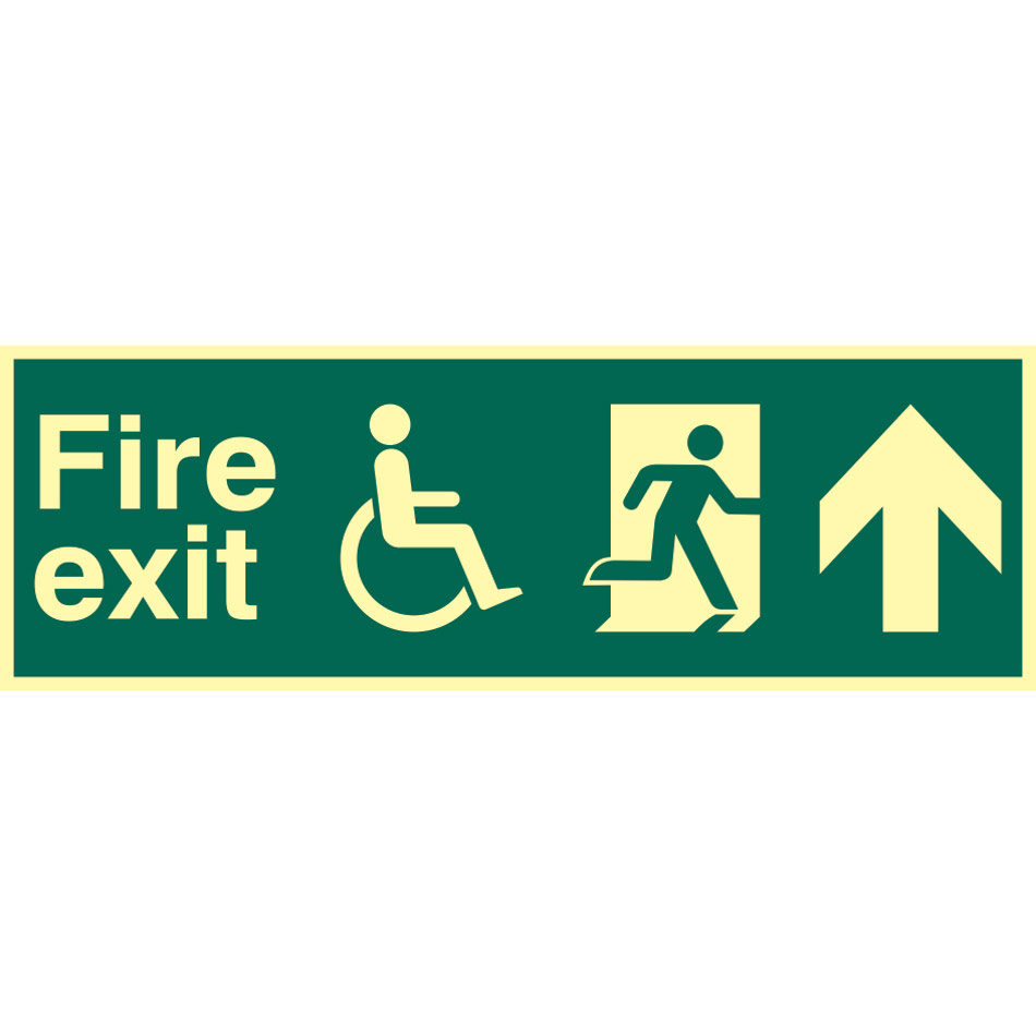 Disabled fire exit man running arrow up - PHO (450 x 150mm)