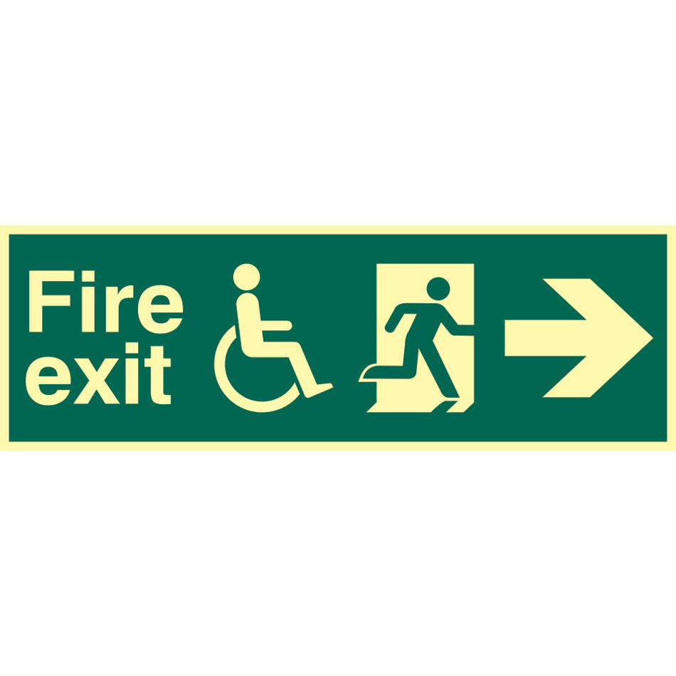 Disabled fire exit man running arrow right - PHO (450 x 150mm)