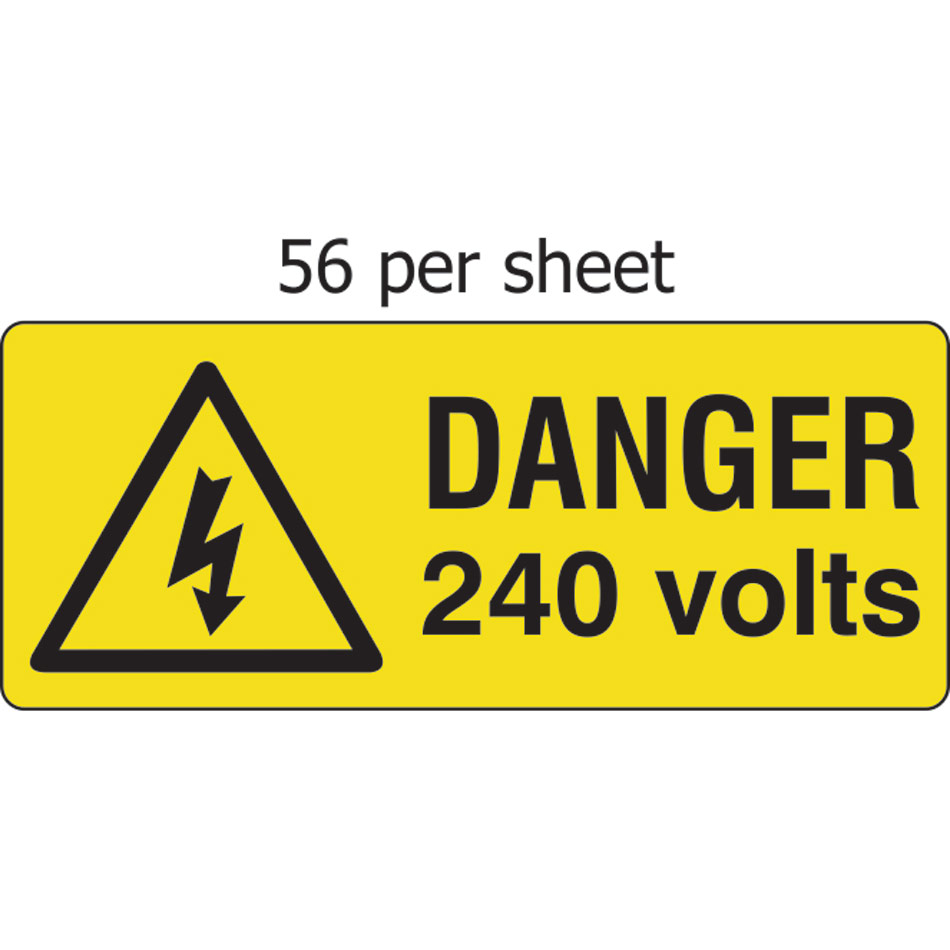 Danger 240 volts - SAV (49 x 20mm, sheet of 56 labels)  