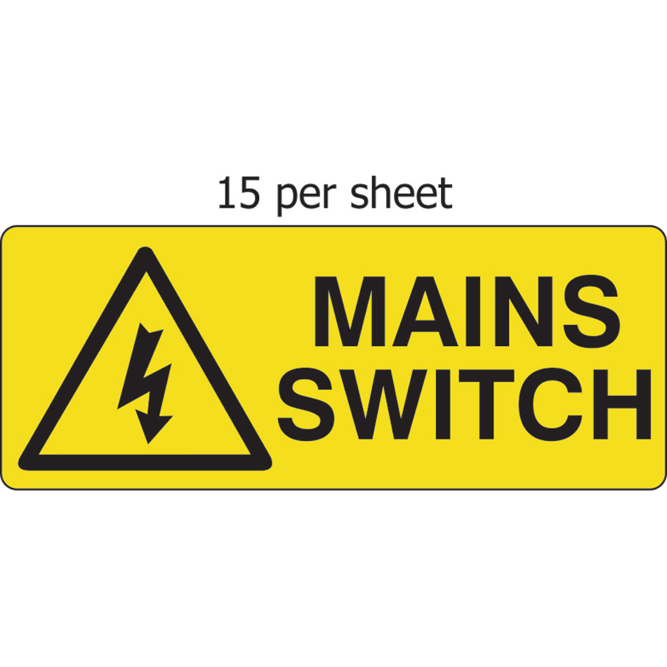 Mains Switch  - SAV (96 x 38mm, sheet of 15 labels)  