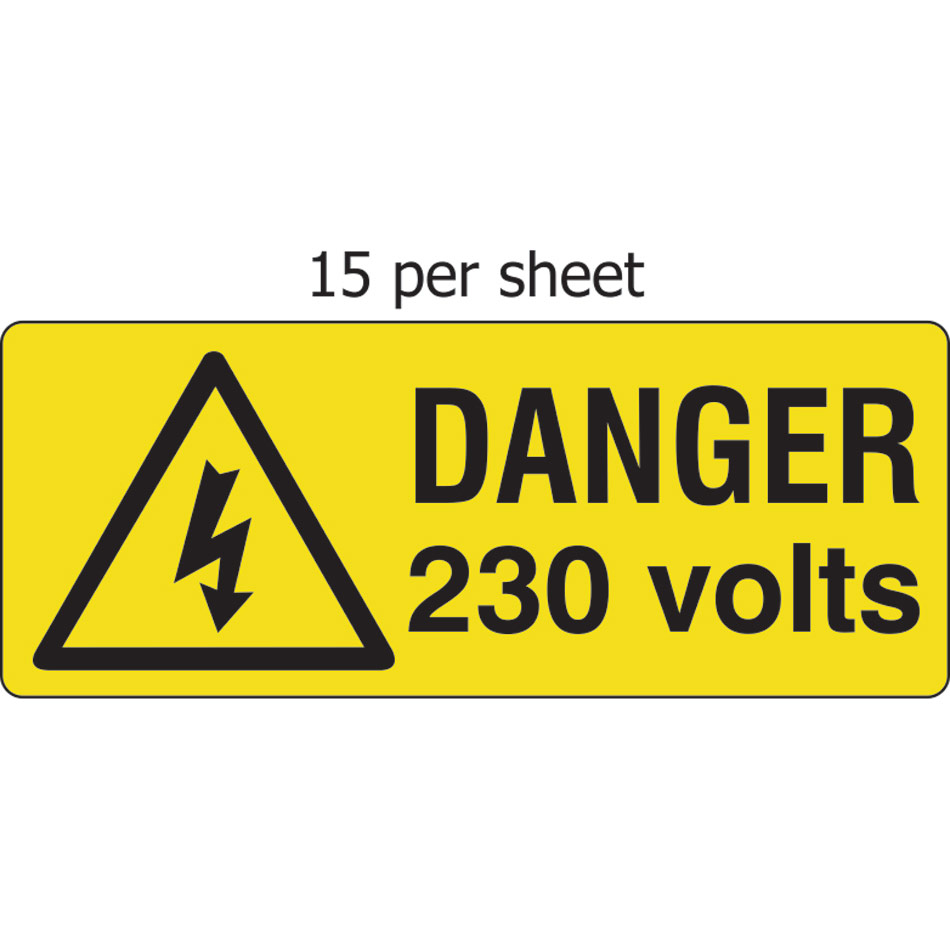Danger 230 volts - SAV (96 x 38mm, sheet of 15 labels)  